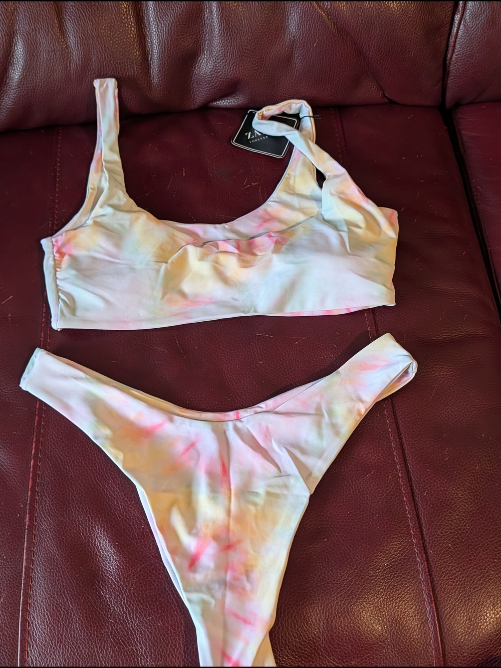 Tie-Dye Pastel Scoop Neck Bikini - Women's Swim Set